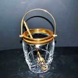 Vintage gold cut crystal ice bucket - ice cube pot + tongs CRISTAL AG