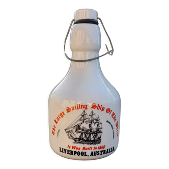 White ceramic bottle "The large sailing ship of the world - Marco Polo, vintage