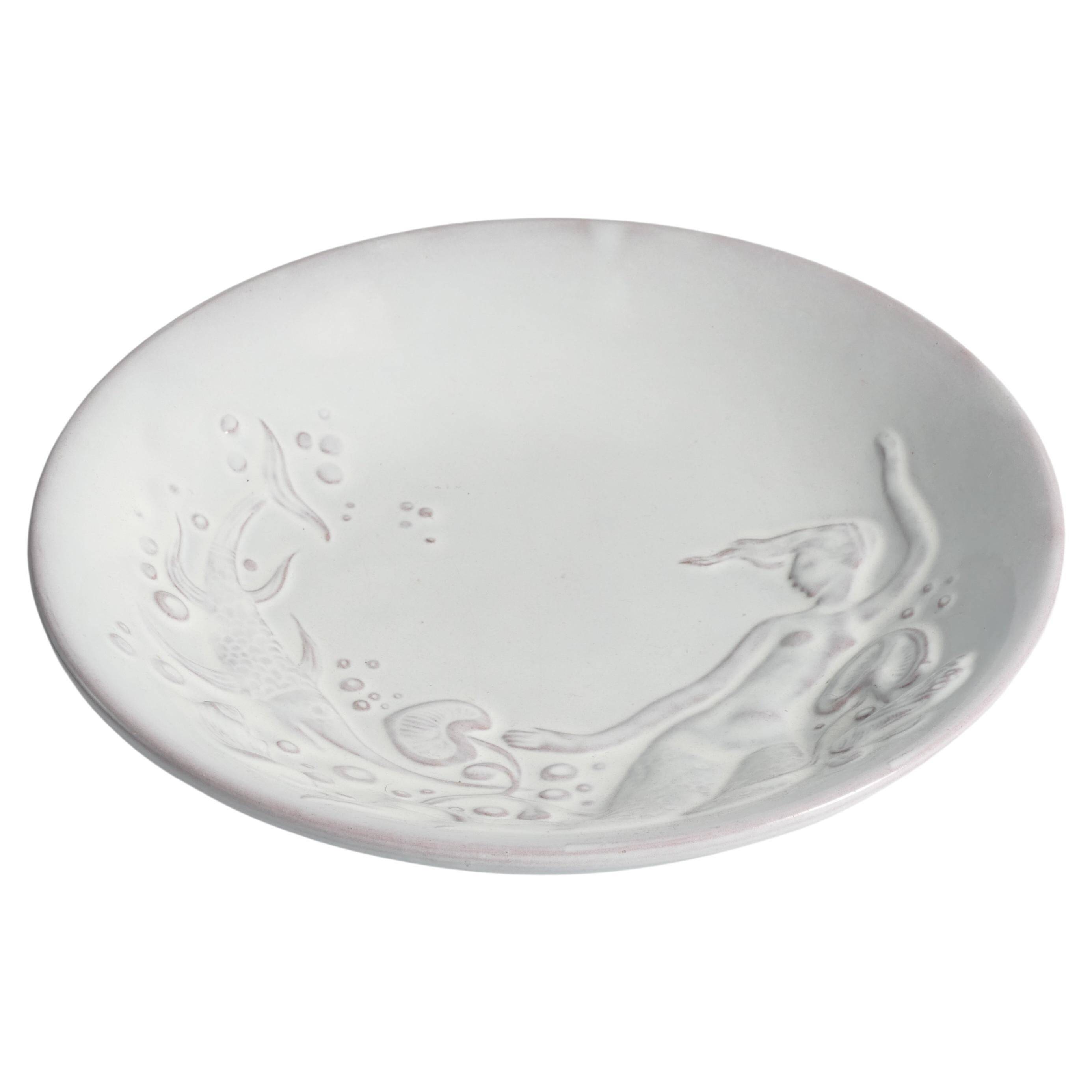Art Deco White Earthenware Mermaid Bowl "300" by Mari Simmulson for Upsala-Ekeby