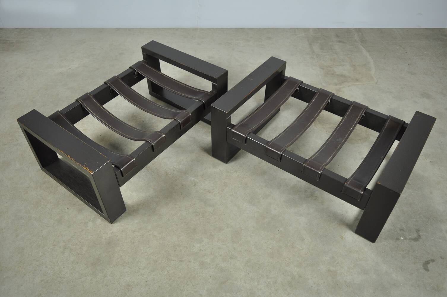 Sonja wasseur / brutalist leather footstools / netherlands 1970s