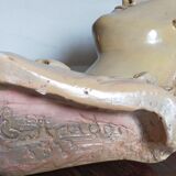 Bust of a woman "the elegant"XIXth in painted plaster signed on its solid wood base