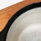 Black enamelled cast iron pot with a teak handle in mid-century style by Timo Sarpaneva for Rosenlew of Finland, 1960s.