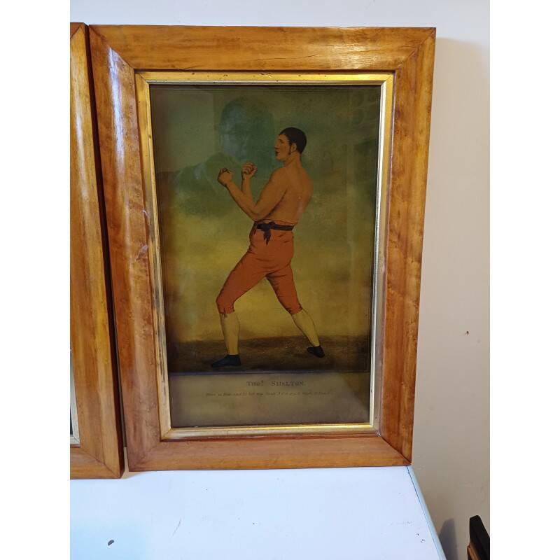 3 dessins aquarellés 19ème "boxeurs de légende"