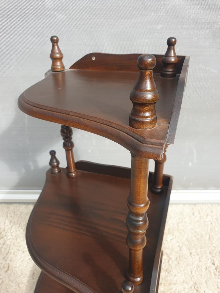 Wall-mounted corner display with 3 mahogany shelves