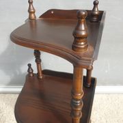 Wall-mounted corner display with 3 mahogany shelves