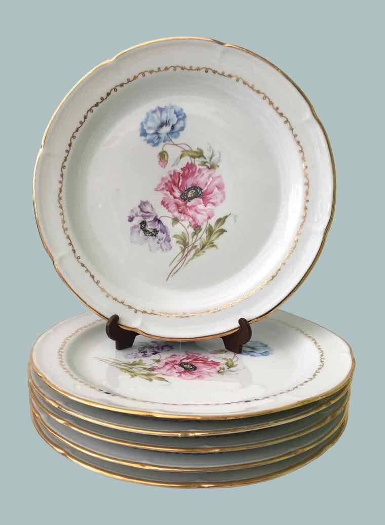 Set of 6 flowered porcelain dinner plates.