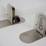 Pair of stainless steel and glass wall lamps