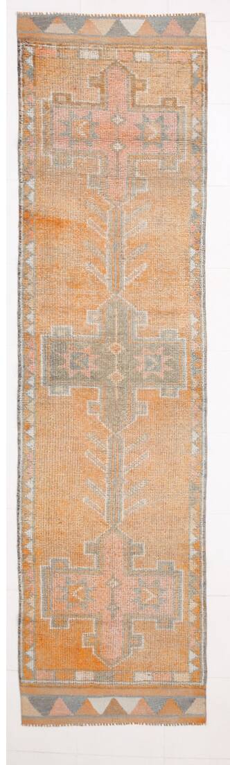 3x11 Orange & Green Oriental Vintage Runner Rug, 85x347Cm