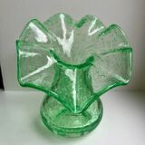 Biot bubbled glass corolla vase signed Riom vert years 60-70