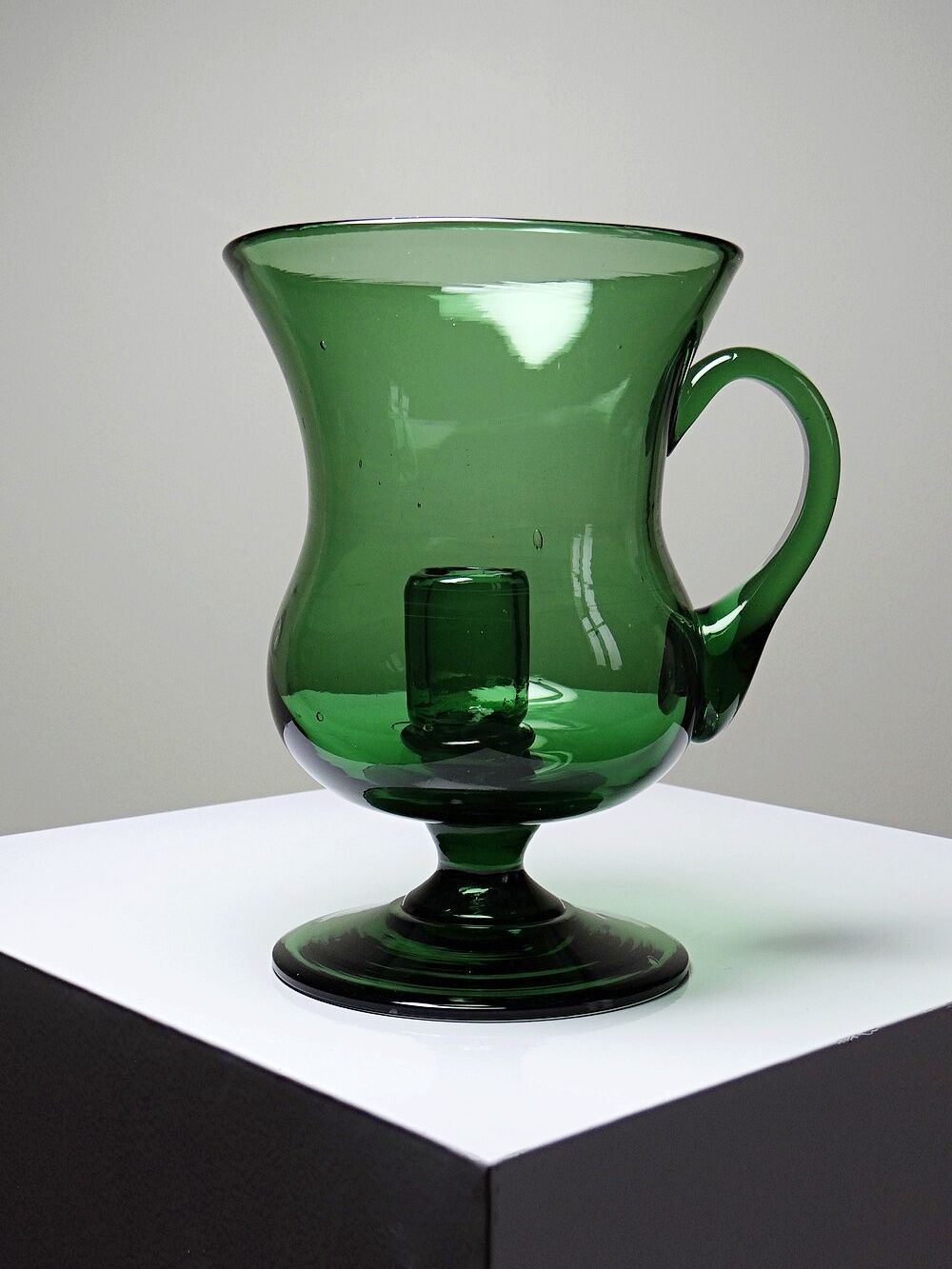 Large vintage green blown glass lantern, 1960s-70s.