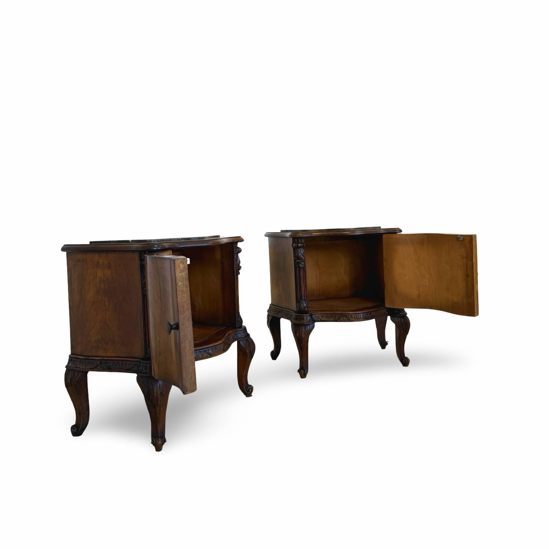 serpentine nightstands in walnut Art Deco