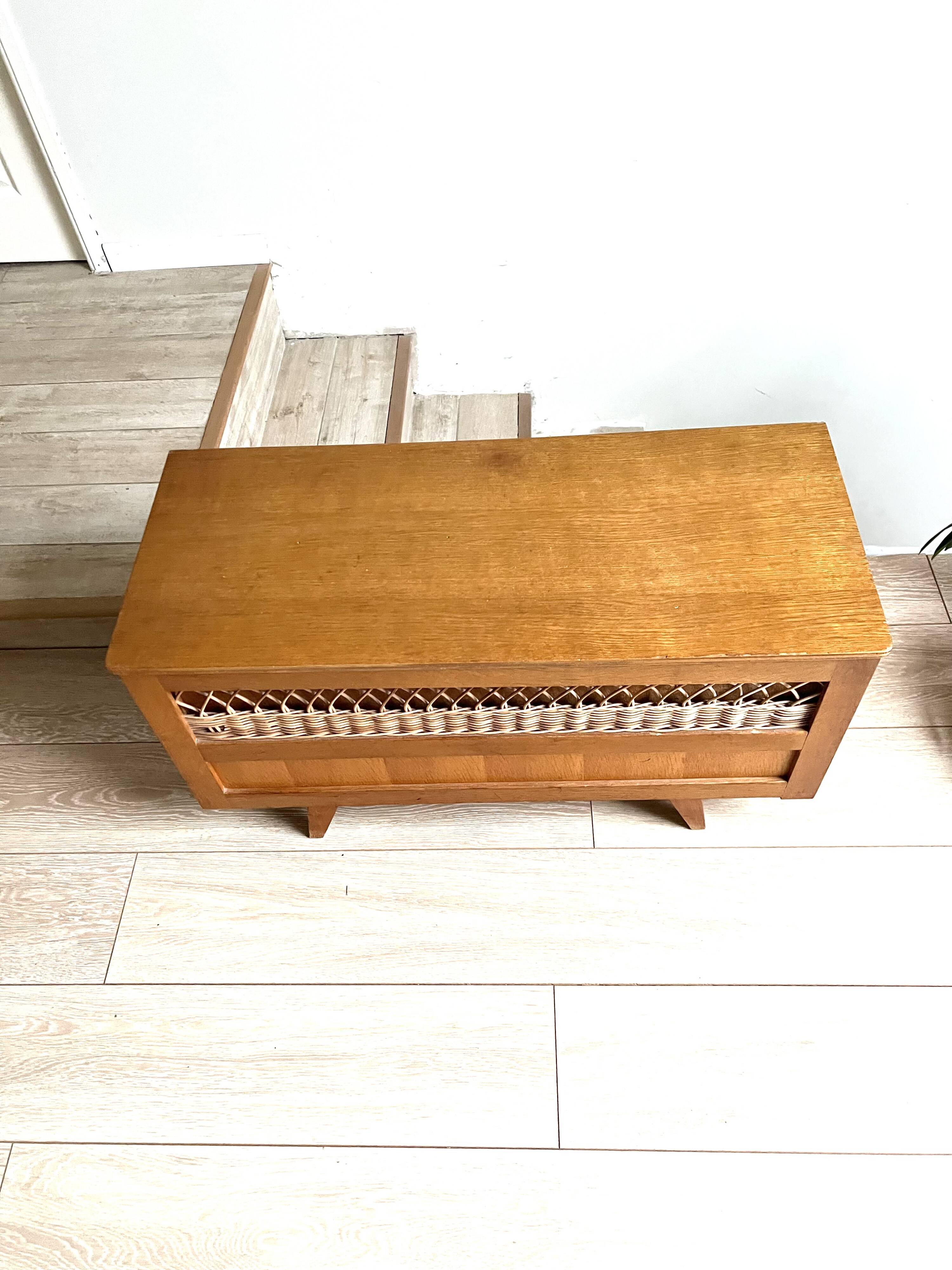 Wooden and rattan chest