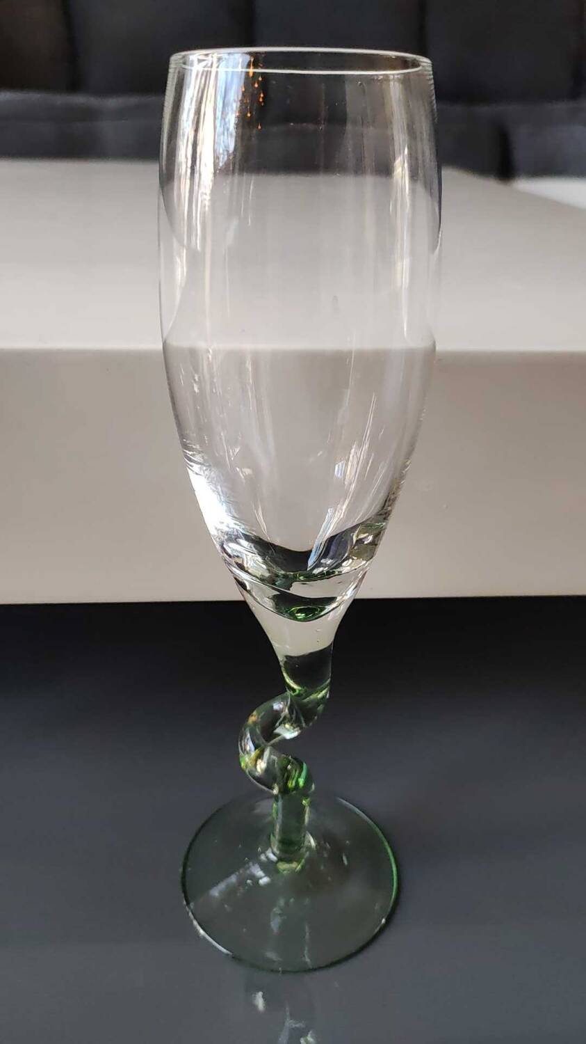 Lot 4 Large Champagne Flutes/Twisted design foot, colorful. High 22.5 cm