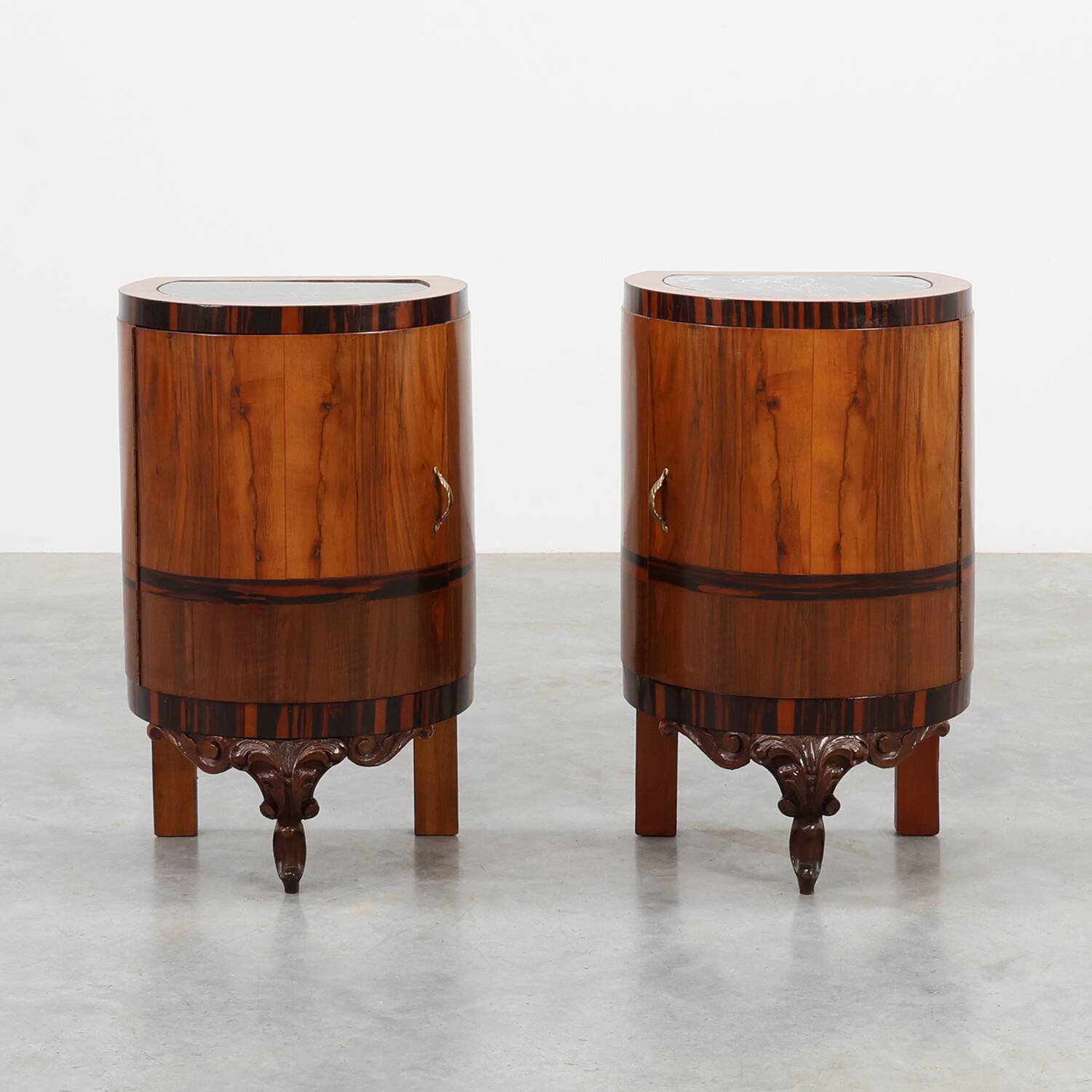 Pair walnut and marble Art Deco Nightstands, Italy 1920s