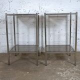 Pair of vintage side tables, chrome and smoked glass 1970