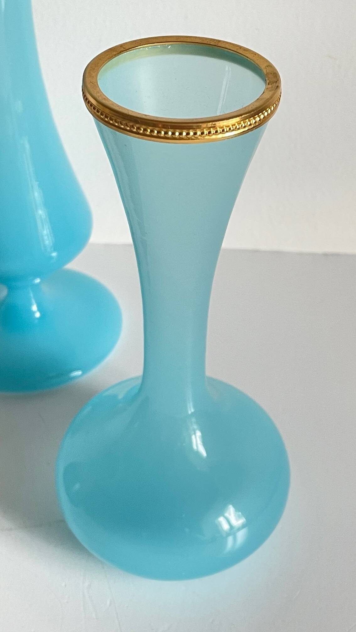 3 VASES Bleu Océan Grès et Verre OPALIN Vintage