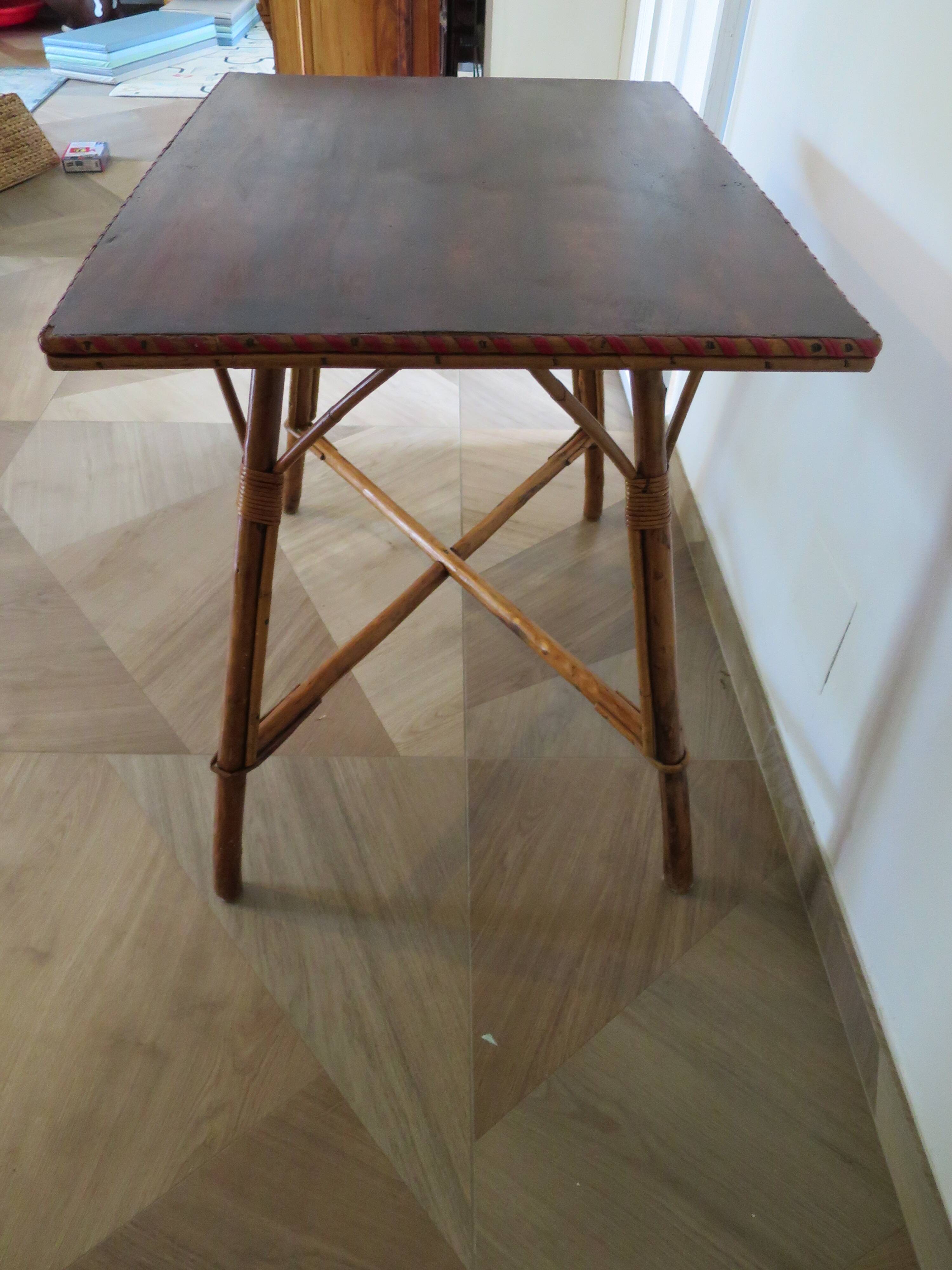 Wooden, bamboo and rattan game table, 1960s