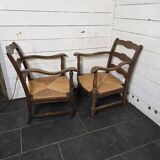 Pair of low beech armchairs