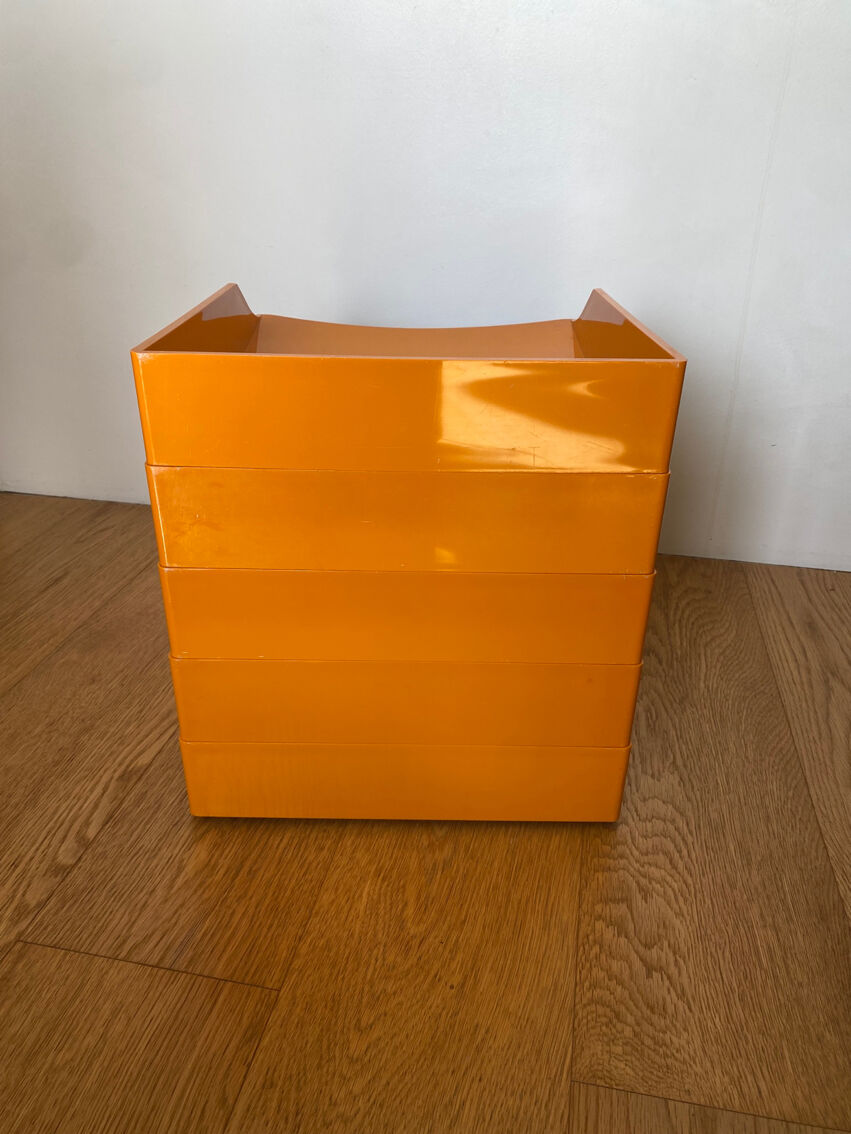 Banettes casiers de rangement de papiers de bureau orange vintage