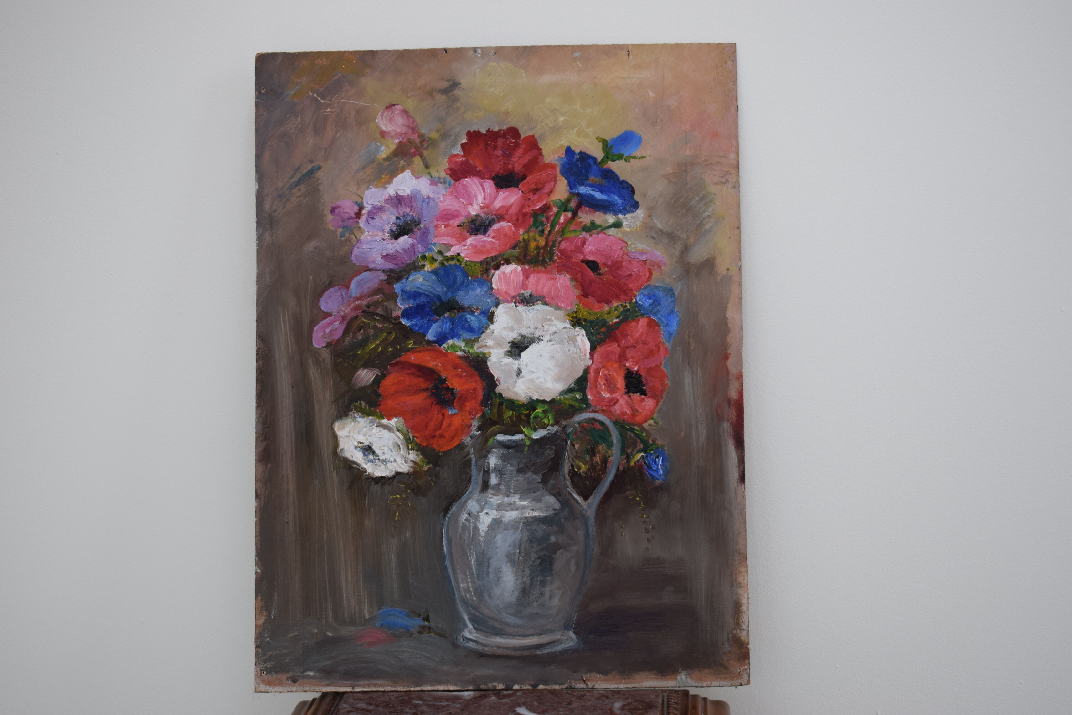 Oil on panel vintage painting Summer bouquet