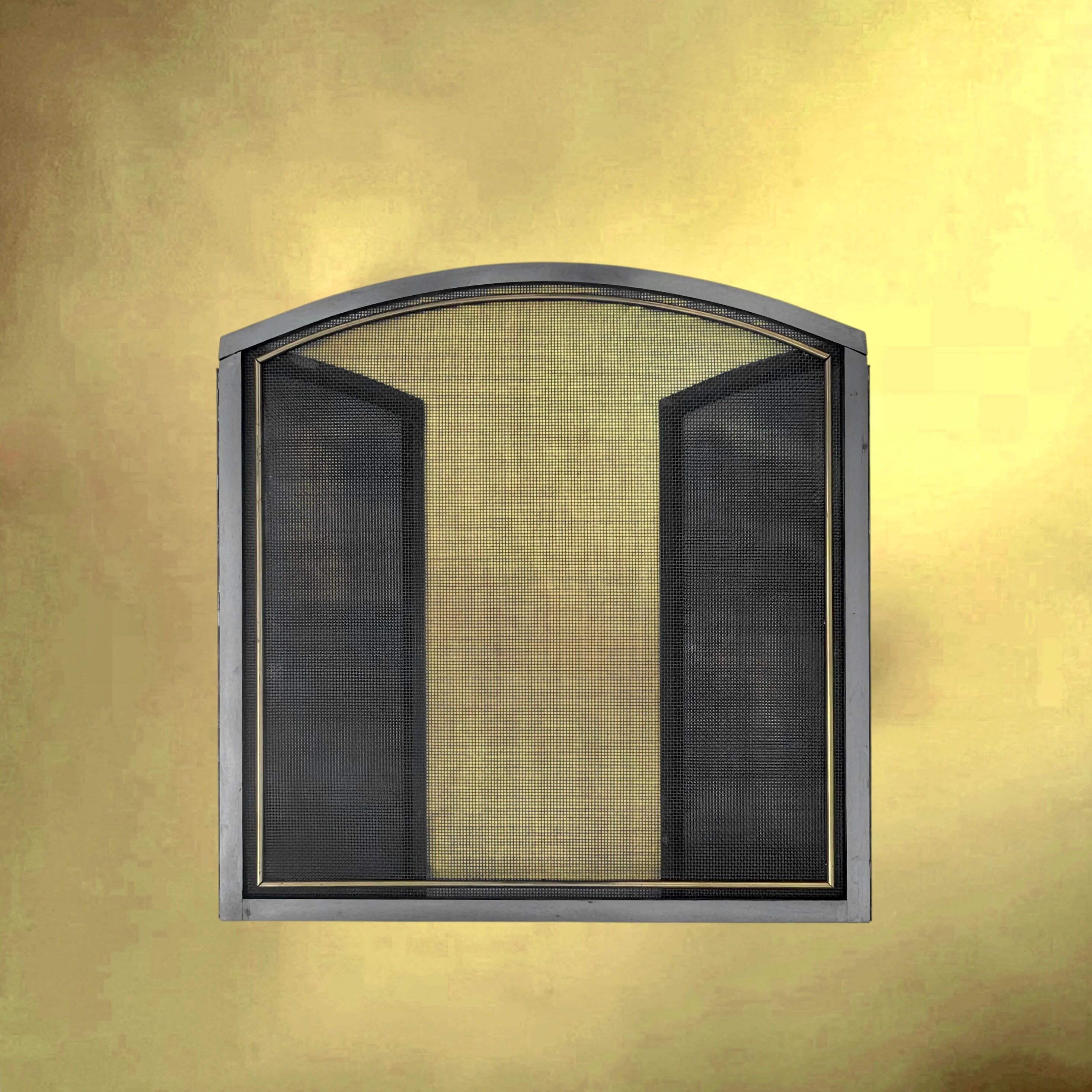 Folding fireplace screen in brushed steel and gilded brass – 1960s