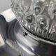 Plafonnier vintage, bague chromée et abat-jour en verre bullé