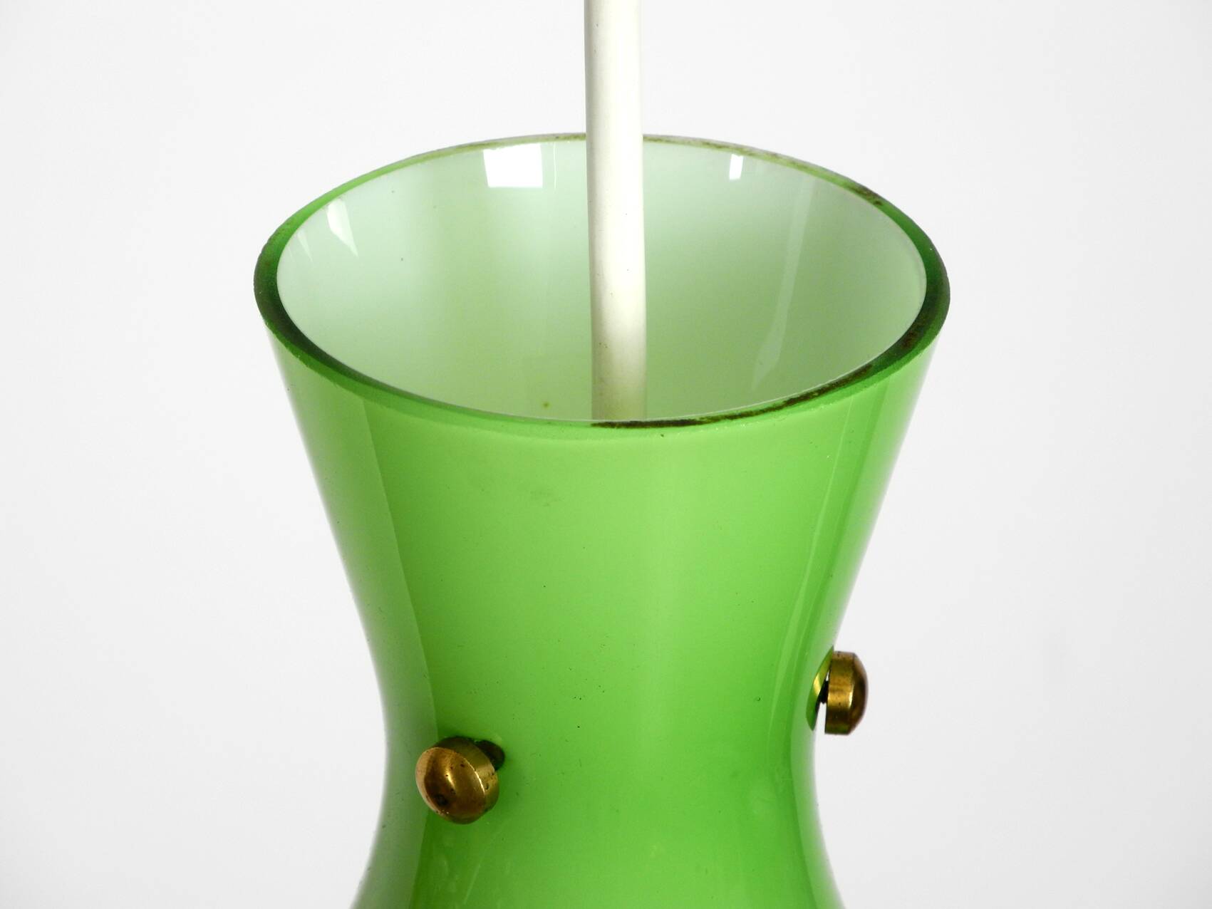 Very beautiful Mid Century flashed glass Diabolo pendant lamp in Green