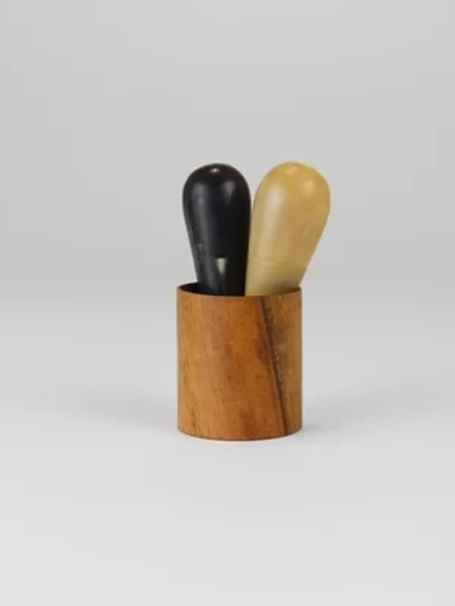 Carl Aubock II "The Bombs" salt and pepper shakers, walnut & horn, 1950s