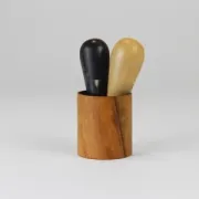 Carl Aubock II "The Bombs" salt and pepper shakers, walnut & horn, 1950s