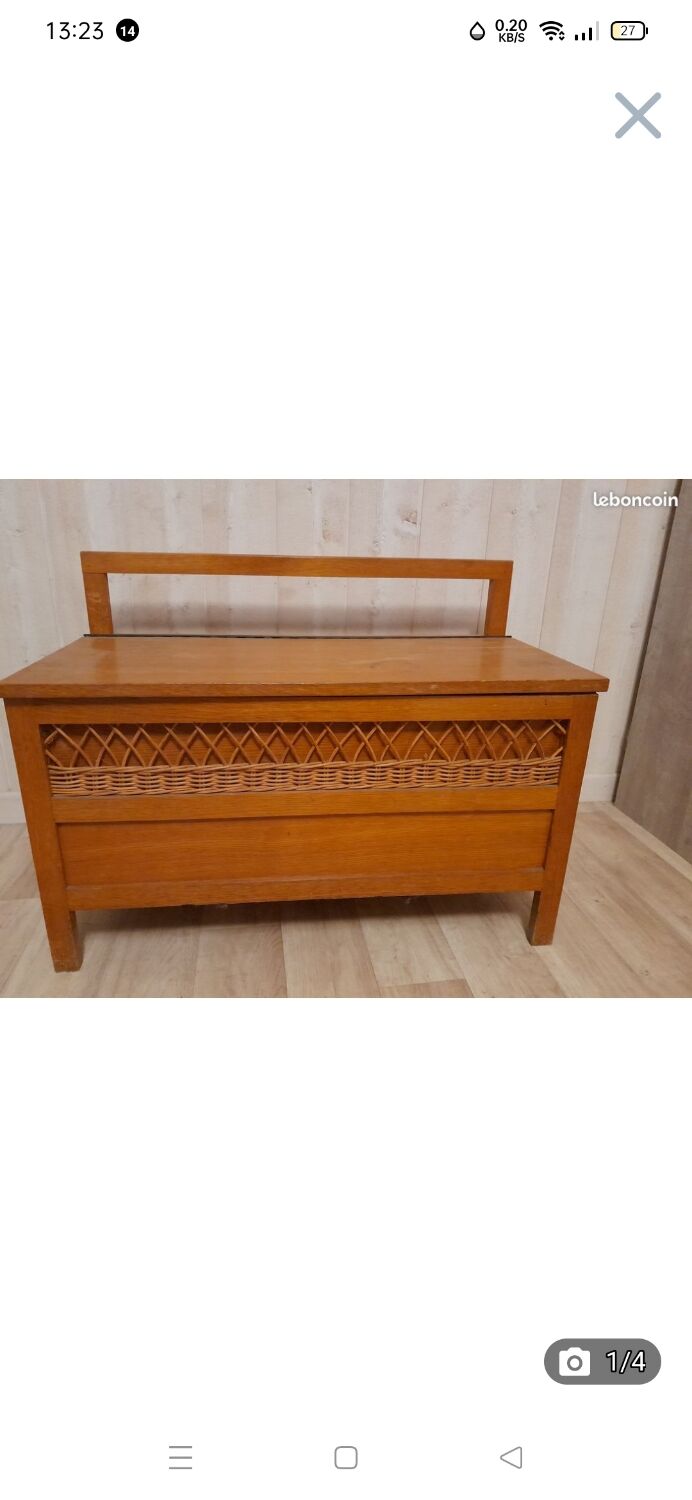 Wooden and rattan chest bench