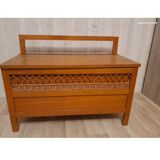 Wooden and rattan chest bench