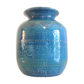 Blue / vintage ceramic ball vase 70s