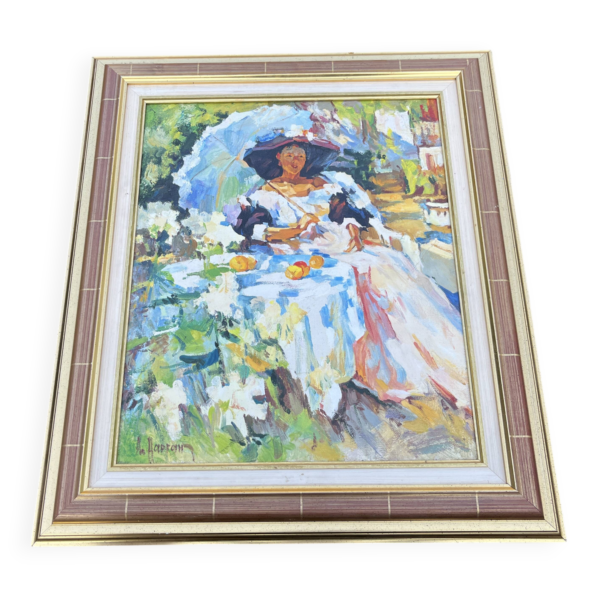 Russian painting by Andrei Dargan – woman in the garden – oil on canvas