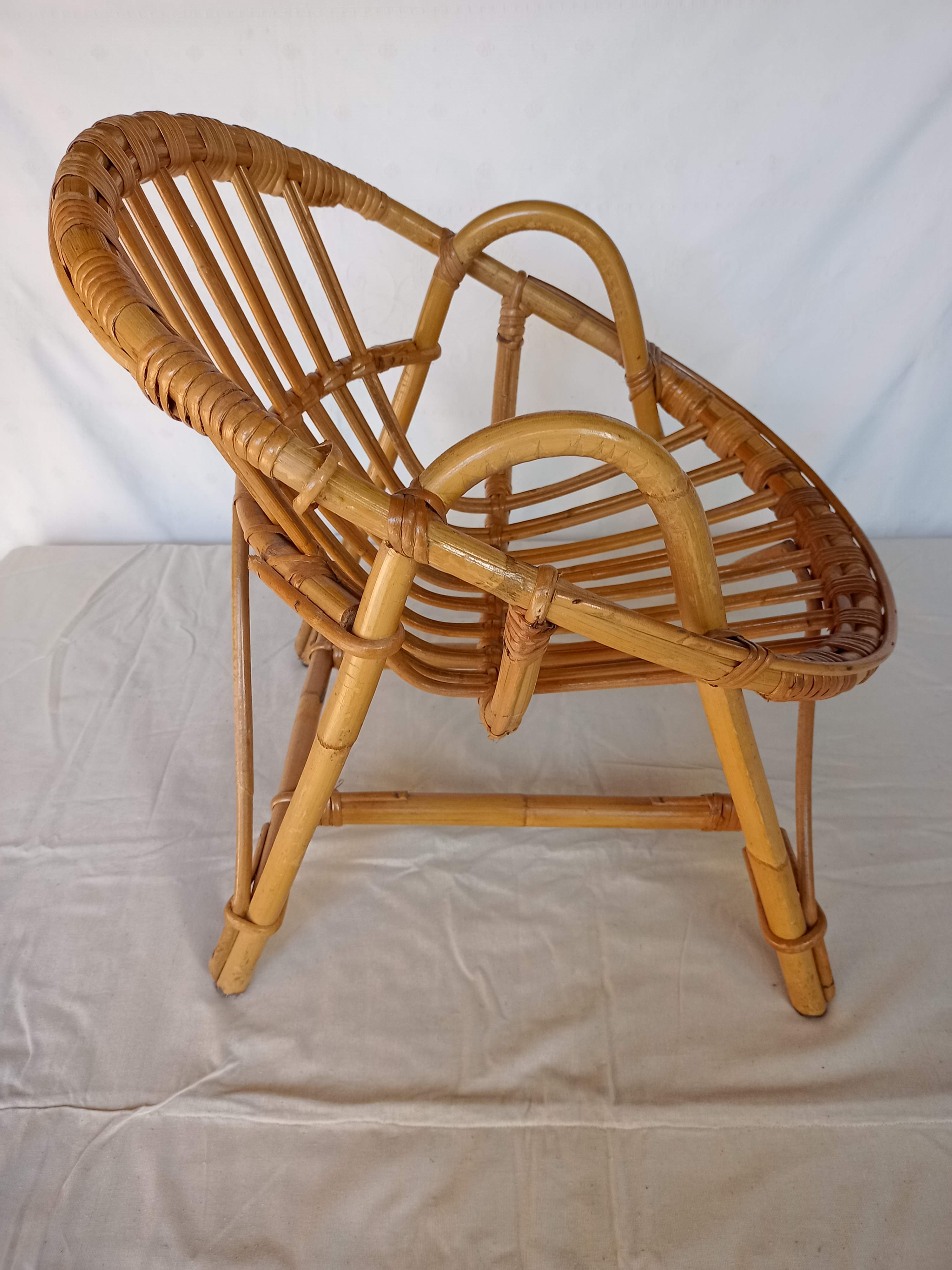 Vintage bamboo children's armchair and cushion