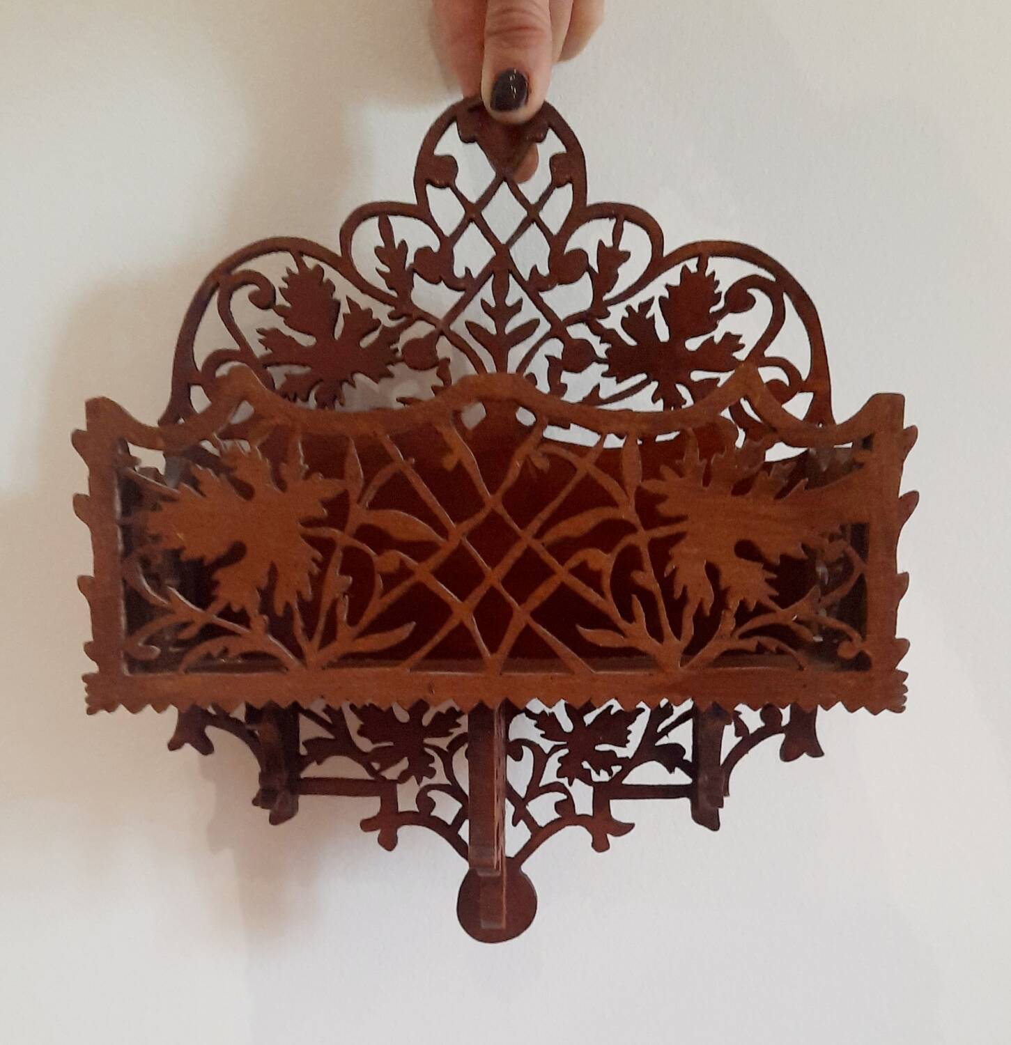 Carved wooden letter holder