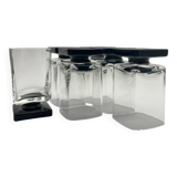 Set of 11 Black glass Square Footed Cocktail Glasses 1970