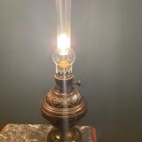 Nineteenth electrified brass kerosene lamp