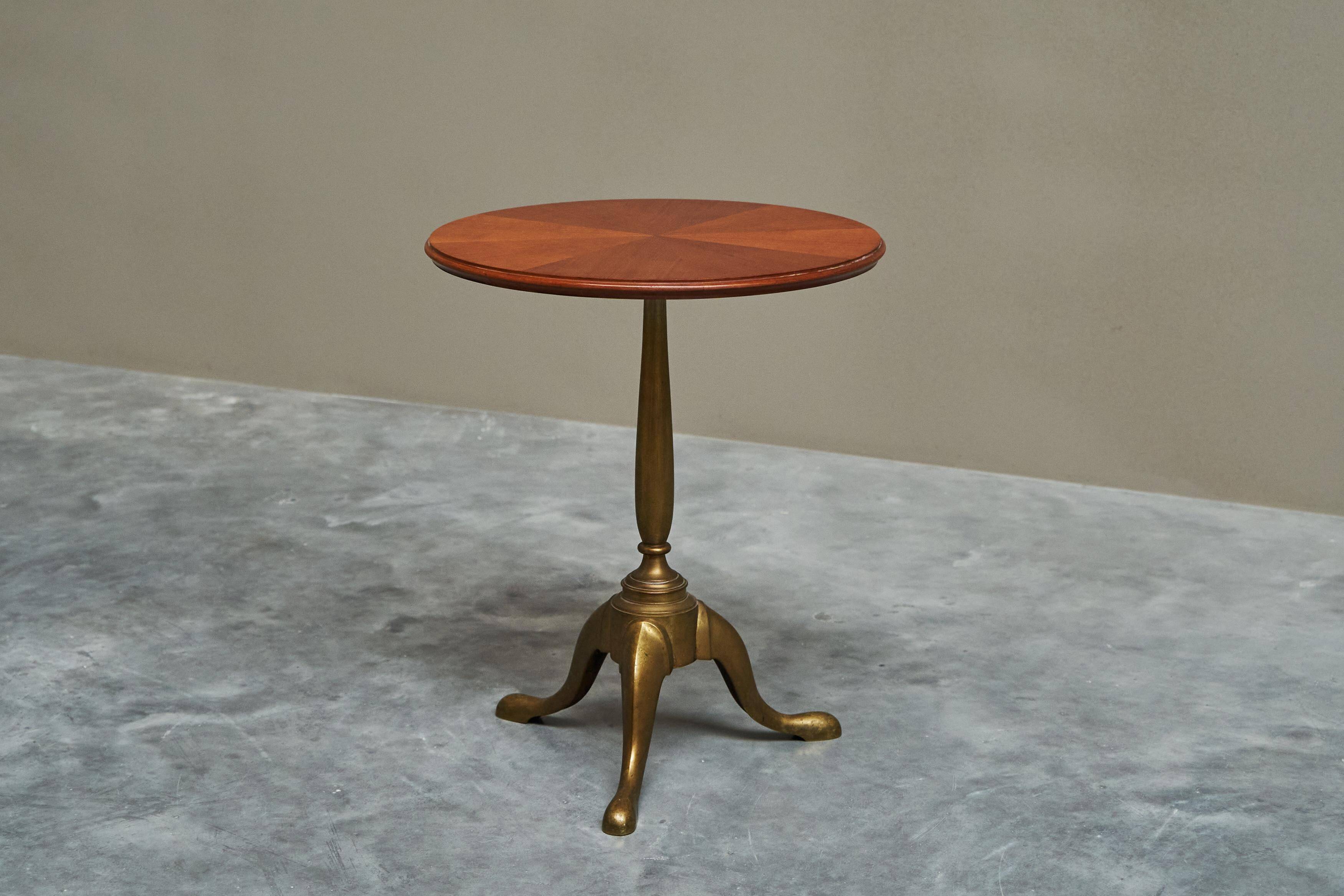 Antique wooden and brass side table, 19th century.