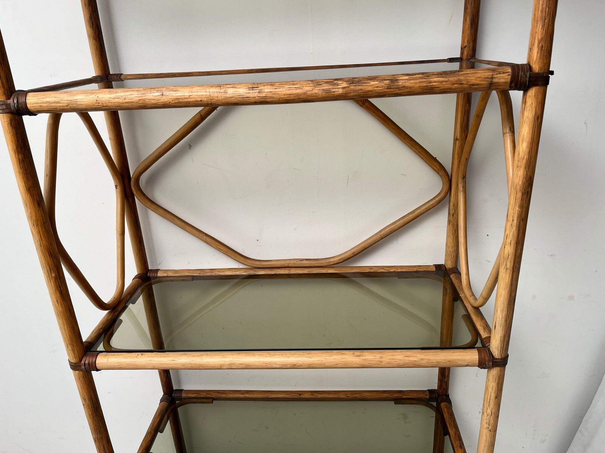 Showcase shelf in vintage smoked glass bamboo