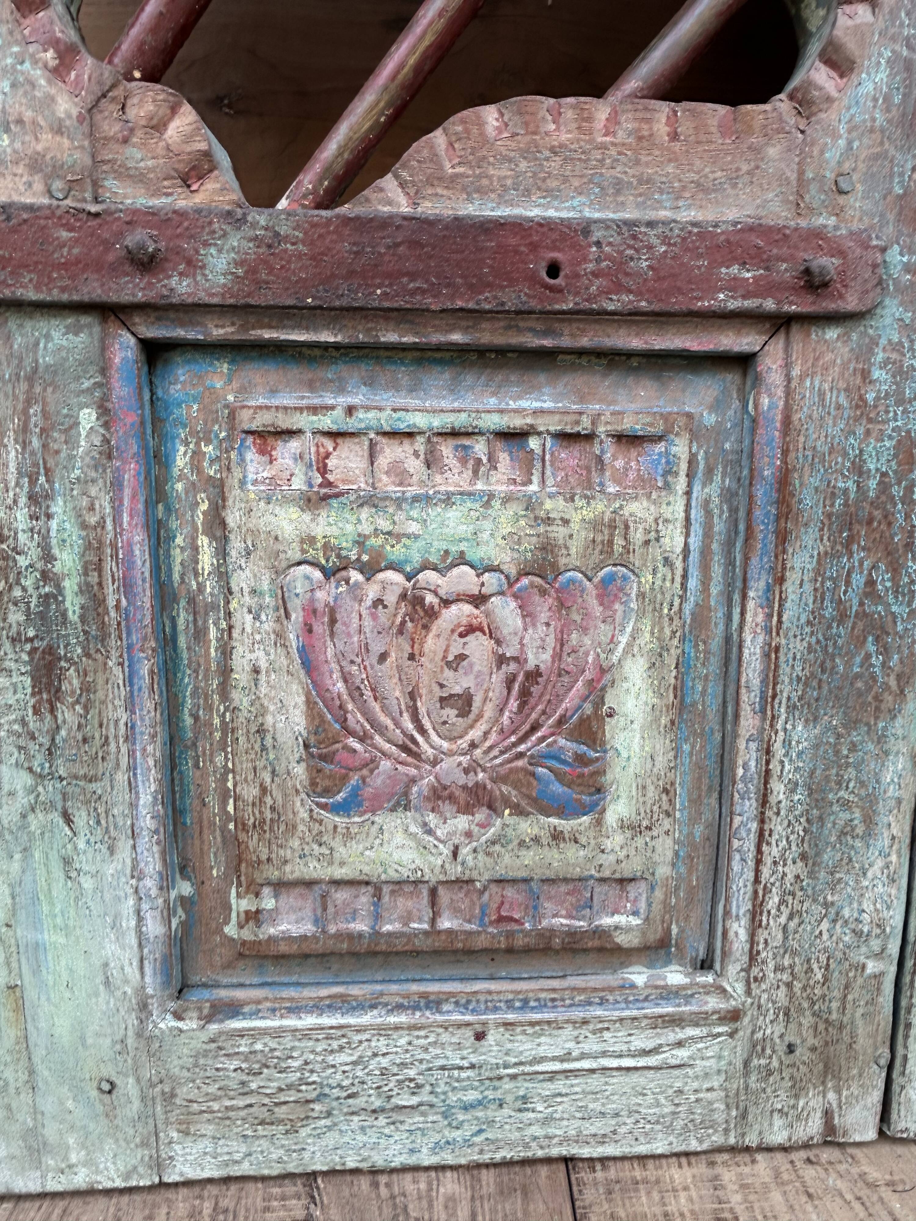 Art Deco patio door in Burmese teak with original patina.