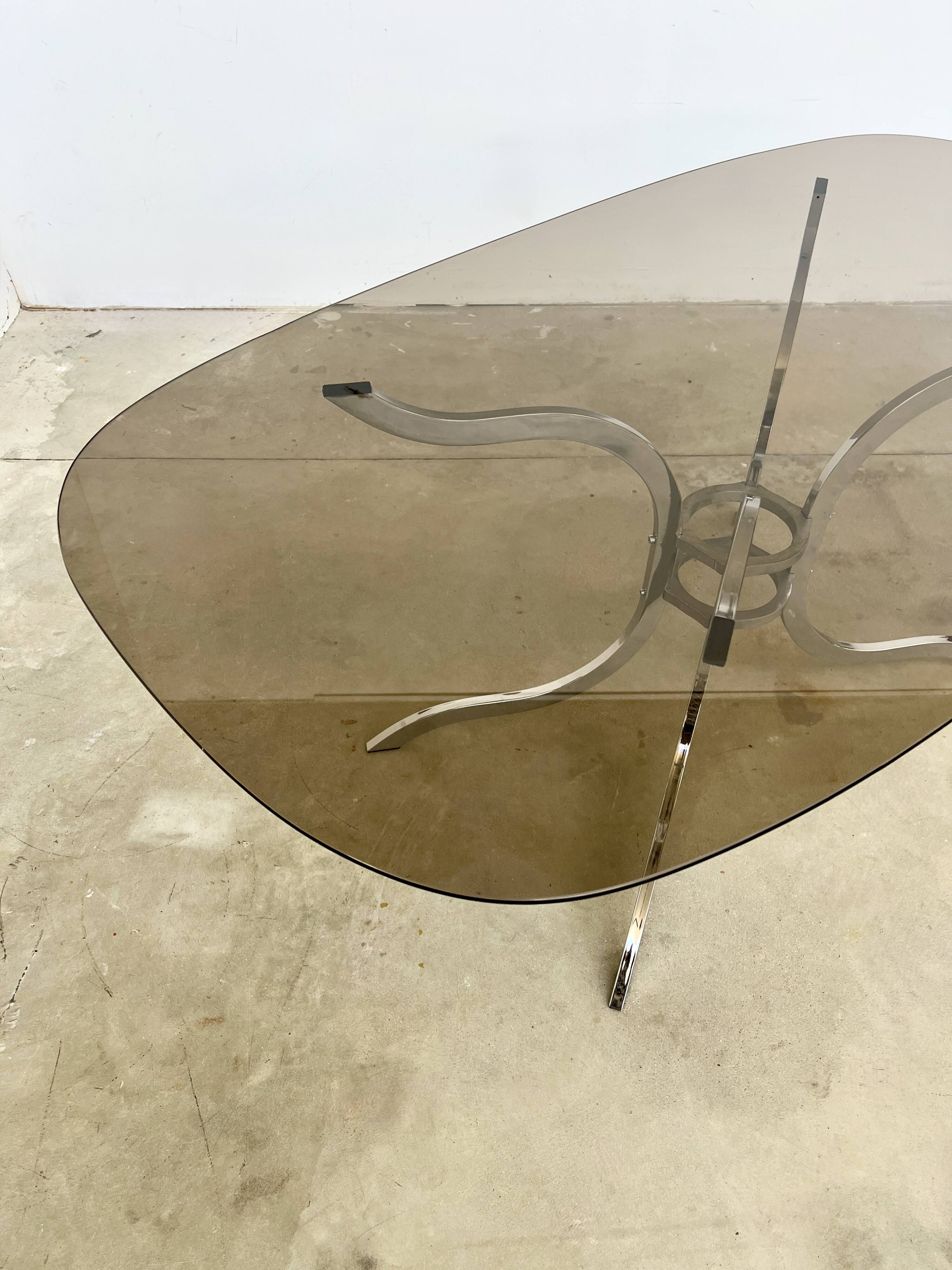 Oval smoked glass and chrome dining table, 1970s