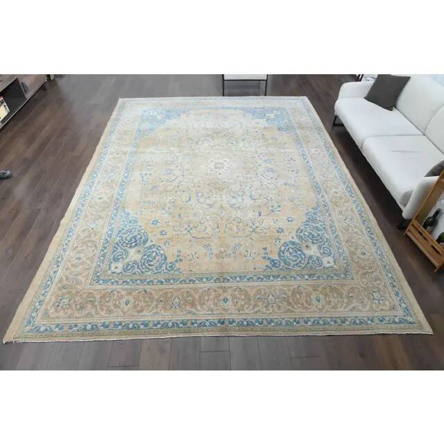 1960s Vintage Persian Handmade Wool Cotton Brown Area Rug 292x389