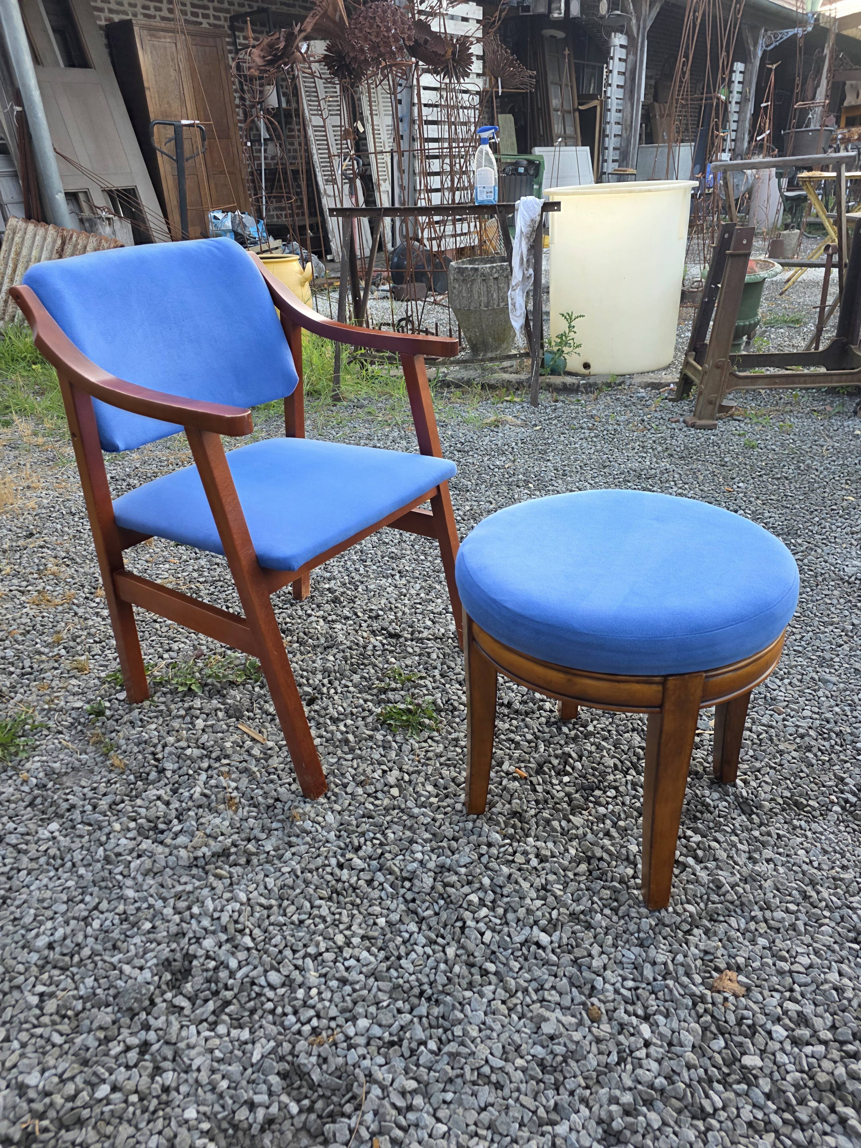 Scandinavian style armchair + velvet footrest