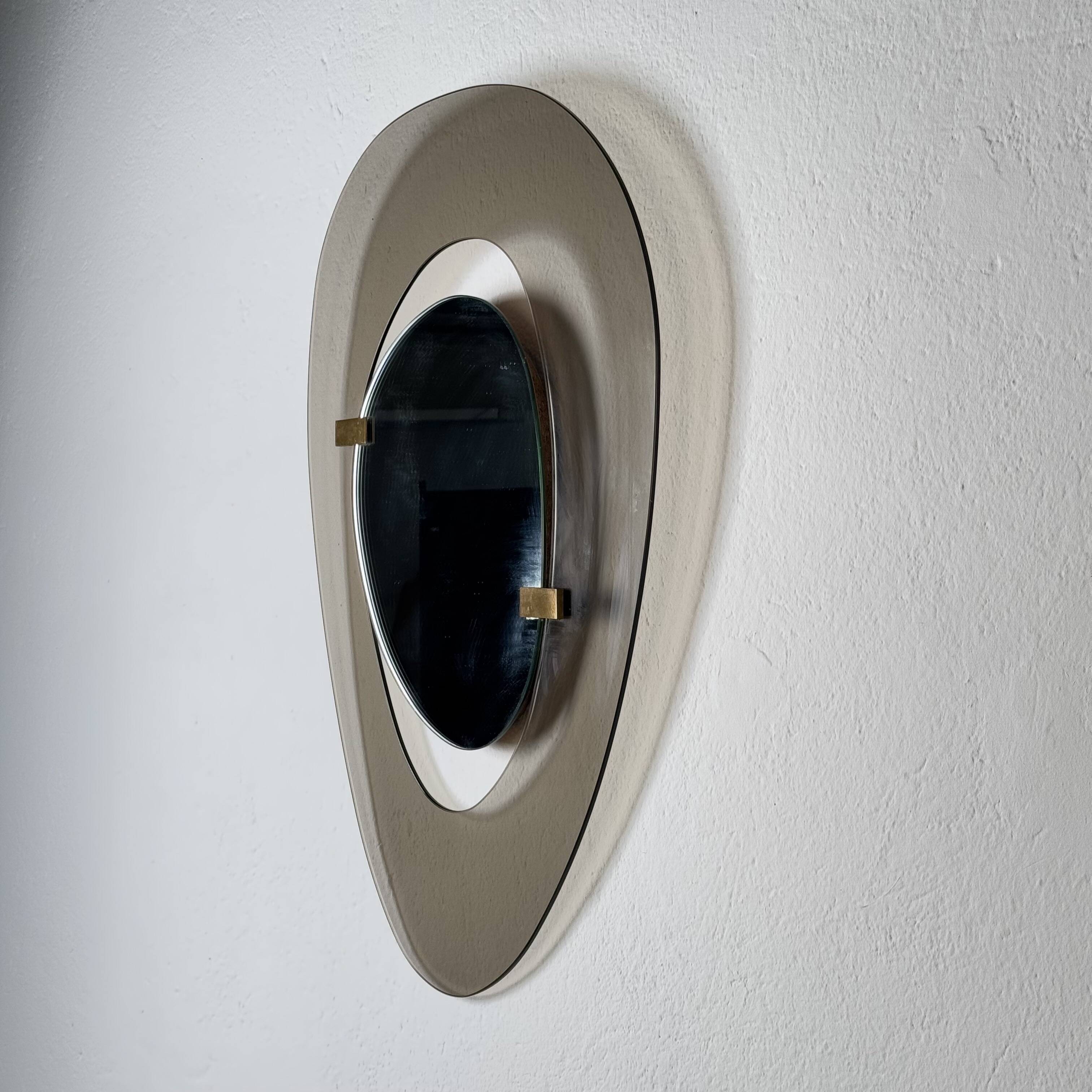 Asymmetrical Fumè Mirror by Max Ingrand for Fontana Arte, Italy, 1958