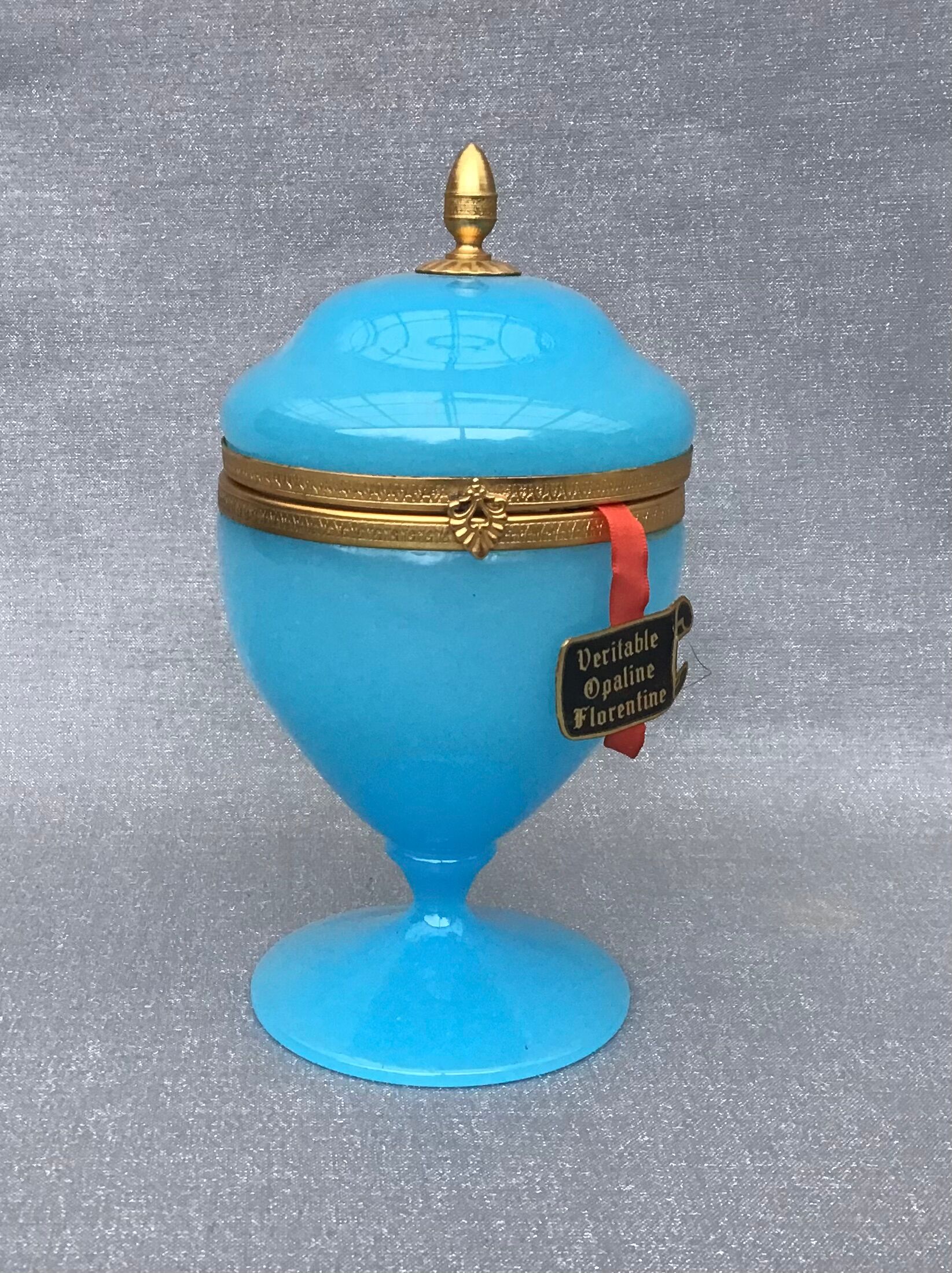 Blue Florentine opaline box gilded metal frame