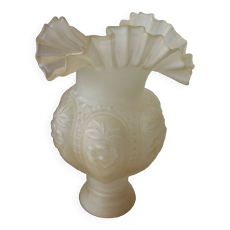 Vase décor floral fleur en relief col en corolle en verre déco rétro vintage