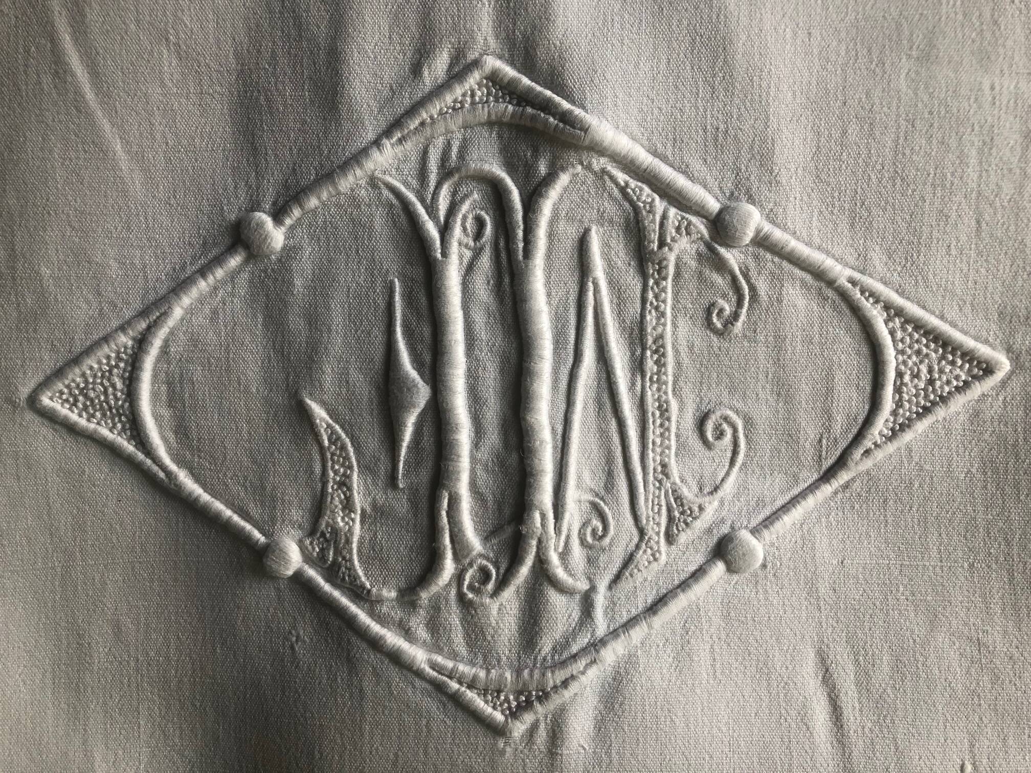 Similar listings: Antique cotton sheet embroidered with the monogram MF
