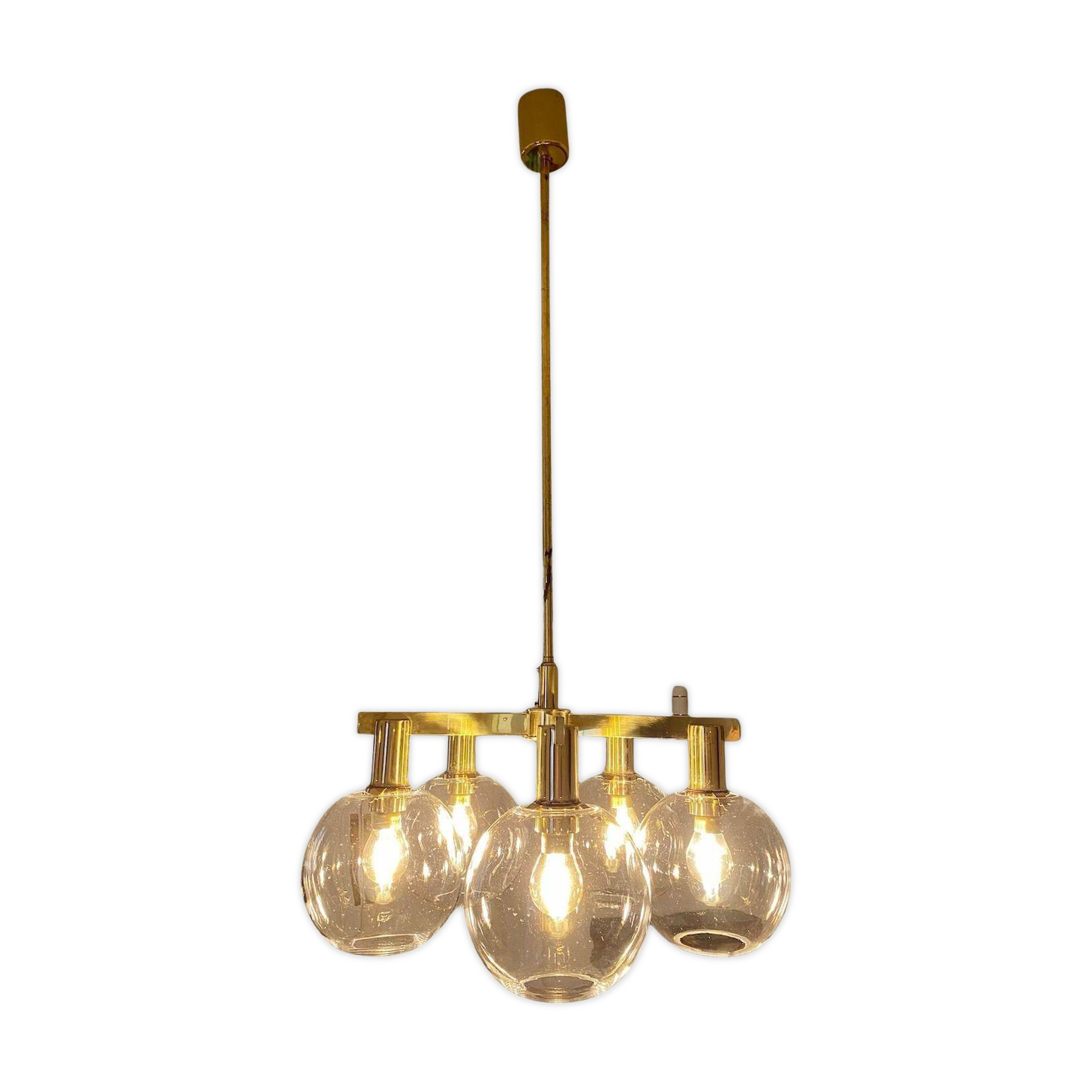Five-globe brass chandelier by Hans-Agne Jakobsson