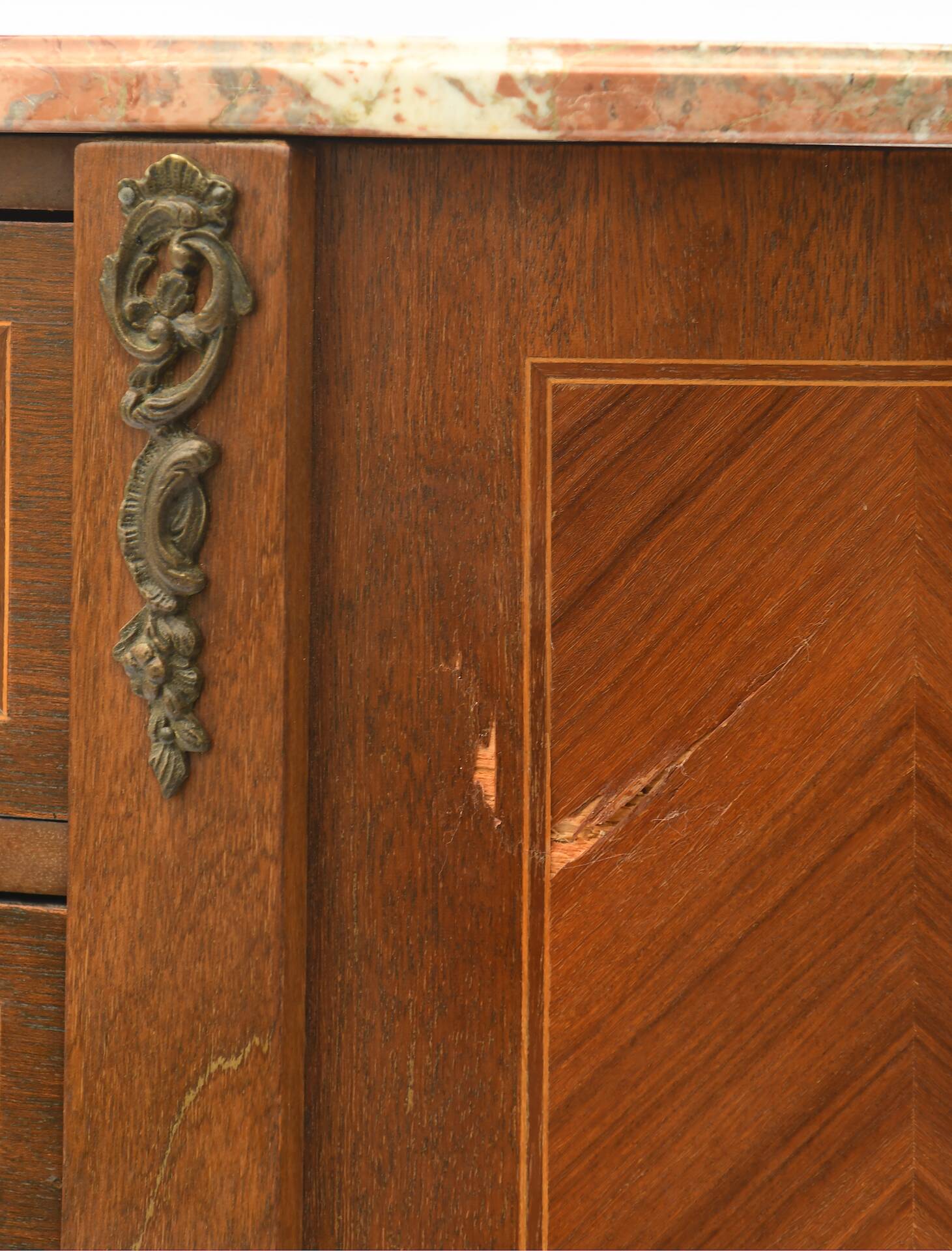 Transition style half-moon chest of drawers