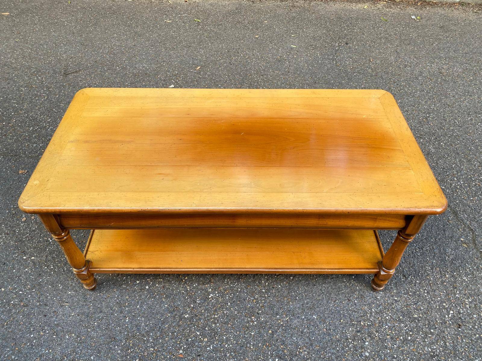 Vintage solid wood coffee table with 2 drawers 1960